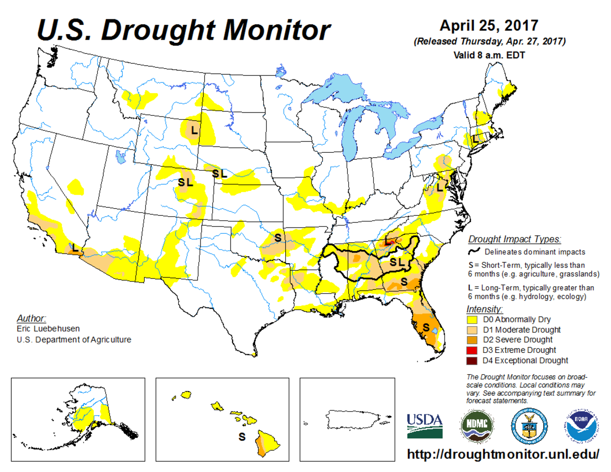 Map of U.S. drought conditions for April 25, 2017