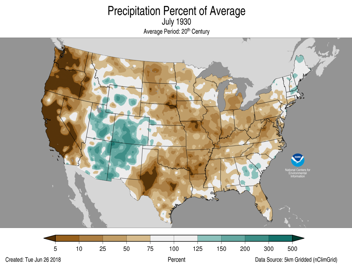 Map of July 1930 U.S. percent of average precipitation