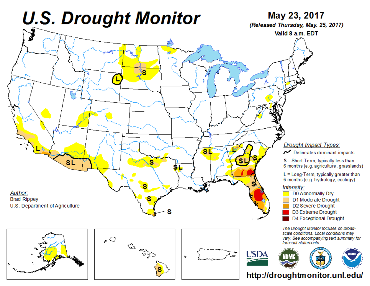 Map of U.S. drought conditions for May 23, 2017